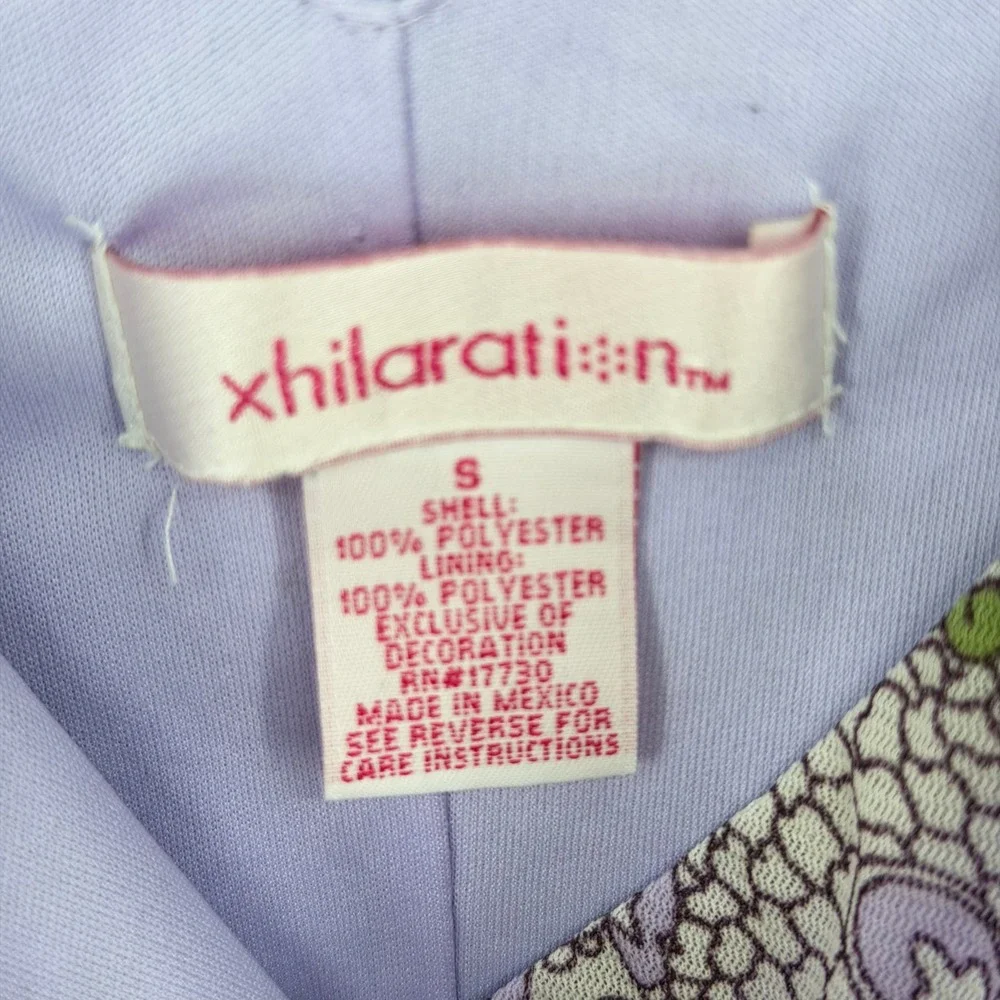 VTG Xhilaration Fairy Mini Dress Sz S Purple Floral Mesh Y2K Sequin Lettuce Hem
